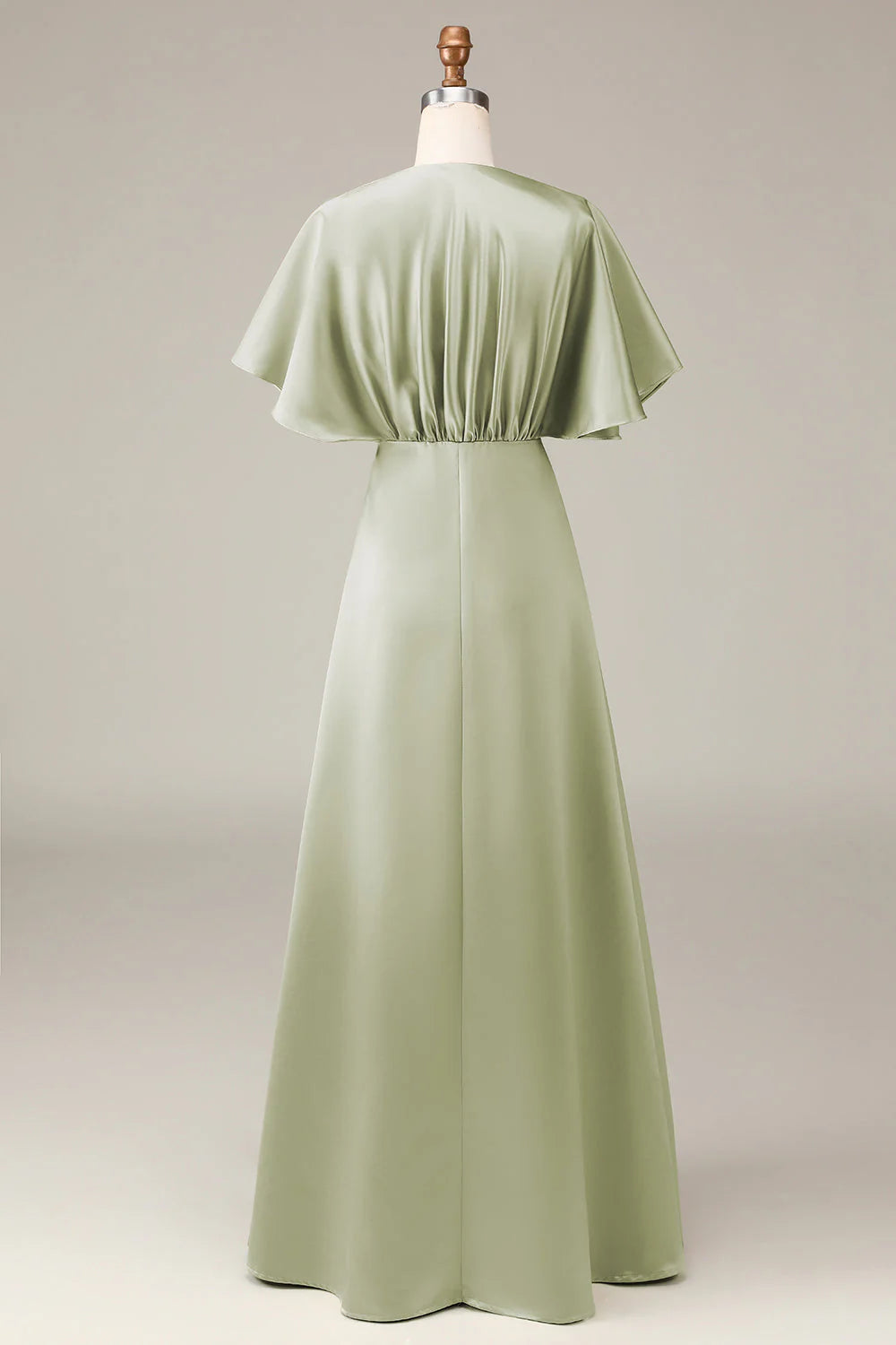 Vestido de dama de honor de satén con escote en V y mangas cortas en forma de A
